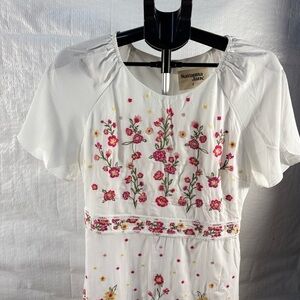 Savanna Jane Pink and White Embroidered Elegant Midi Dress